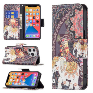 Motif de dessin coloré Horizontal Flip Cuir Coating avec porte-carte et portefeuille pour iPhone 13 (fleurs et éléphants) SH402D1159-20