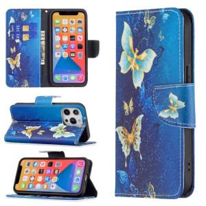Modèle de dessin coloré Horizontal Flip Cuir Coffret avec porte-carte et portefeuille pour iPhone 13 (papillon d'or) SH402I1119-20