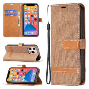 Couleur Correspondance Denim Texture Horizontale Horizontal Toas Cuir Avec Support & Card Slots & Portefeuille et Lanière pour iPhone 13 (Brown) SH802E1854-20