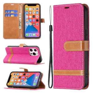 Couleur Correspondance Denim Texture Texture Horizontale Horizontal Toas Coating avec porte-cartes et portefeuille et lanière pour iPhone 13 (Rose Rouge) SH802I1762-20