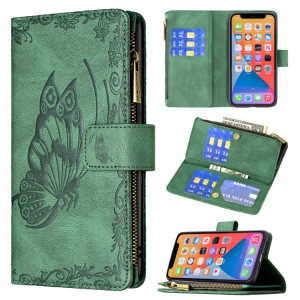 Flying Butterfly Modèle de gaufrage à glissière à glissière Horizontal Flip Cuir Coffret avec porte-carte et portefeuille pour iPhone 13 (vert) SH002E746-20