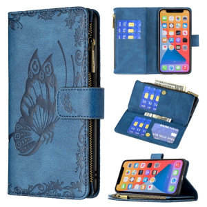 Boîtier de gaufrage de papillon volant Zipper Horizontal Flip Cuir Toot avec porte-cartes et portefeuille pour iPhone 13 Pro (Bleu) SH003C969-20