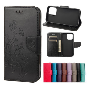 Pochette à fleurs de papillon Horizontal Flip Cuir Case avec support & Card Slots & Portefeuille pour iPhone 13 (Noir) SH803F1211-20