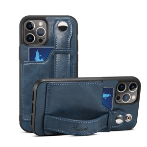 TPU + étui de protection antichoc sur le cuir PU avec des fentes de cartes et une sangle à main pour iPhone 13 Pro (Bleu) SH703B1706-20