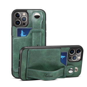 TPU + étui de protection antichoc sur le cuir PU avec des fentes de cartes et une sangle à main pour iPhone 13 Pro (Vert) SH703E1409-20