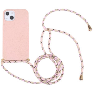 Matériau de paille de blé + TPU Case antichoc avec lanière à cou pour iPhone 13 mini (rose) SH101B1198-20