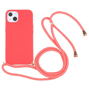 Matériau de paille de blé + TPU Case antichoc avec lanière à col pour iPhone 13 mini (rouge) SH101E908-20