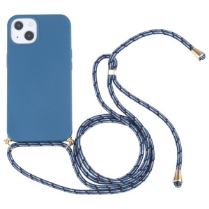 Matériau de paille de blé + TPU Case antichoc avec lanière à col pour iPhone 13 (bleu) SH102D1888-20