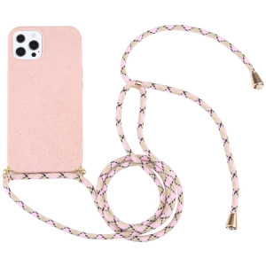 Matériau de paille de blé + TPU Case antichoc avec lanière à cou pour iPhone 13 Pro (rose) SH103B520-20