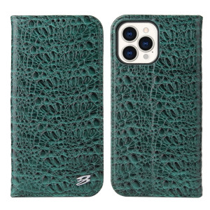 Fierre Shann Crocodile Texture magnétique Horizontal Horizontal Véritable étui en cuir avec support et fente pour carte pour iPhone 13 PRO (Vert) SF903B355-20