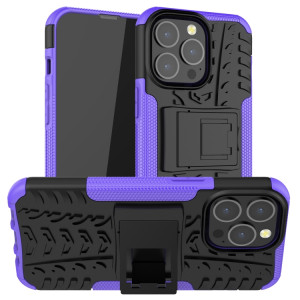 Texture de pneu TPU TPU + PC Cas de protection avec support pour iPhone 13 Mini (violet) SH201C1470-20
