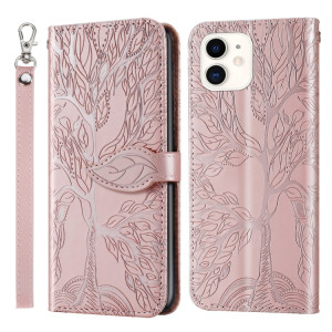 Vie d'un motif de gaufrage de l'arbre Horizontal Flip Cuir Case avec support & carte Fente et portefeuille et cadre photo et longe pour iPhone 13 (or rose) SH602A1737-20