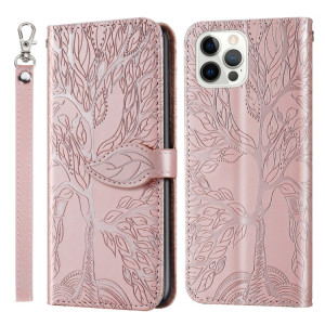 Life of Tree Embossing Modèle Horizontal Flip Cuir Case avec support & Card Slot & Portefeuille et cadre photo et longe pour iPhone 13 Pro (Rose Gold) SH603A904-20