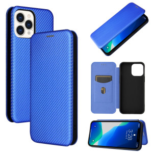 Texture de fibre de carbone Magnétique Horizontal Horizontal TPU + PC + Coque en cuir PU avec emplacement de carte pour iPhone 13 Pro (Bleu) SH602C1534-20