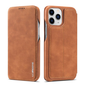 LC.IMEEKE HON HON Série Ancienne Série Horizontale Flip Coating avec support et fente de carte pour iPhone 13 Pro (Brown) SL803E1716-20