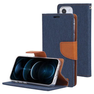 HOOSPERY Toile Diary Toile Texture Texture Horizontale Étui en cuir PU avec porte-cartes et portefeuille pour iPhone 13 (bleu marine) SG602B358-20