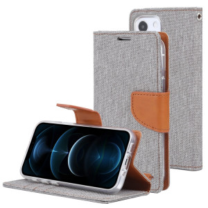 HOBOSPERY Toile Diary Toile Texture Horizontale Flip PU Coque en cuir PU avec porte-cartes et portefeuille pour iPhone 13 (gris) SG602C769-20