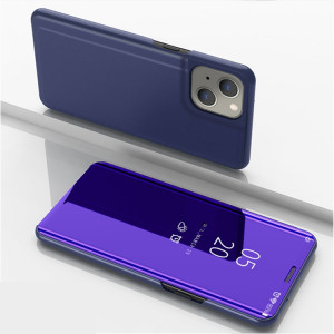 Étui de cuir horizontal de miroir à miroir plaqué avec support pour iPhone 13 (bleu violet) SH602G1792-20