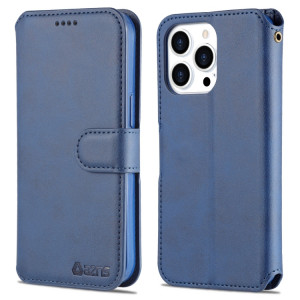 Texture AZNS Texture Horizontale Horizontal Toam Coating avec support & Cadre Slots & Portefeuille et cadre photo pour iPhone 13 Pro (Bleu) SA903C1446-20