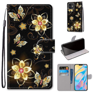Dessin coloré Texture Texture Horizontale Flip PU Coque en cuir PU avec porte-carte et portefeuille et portefeuille pour iPhone 13 (papillon de diamant en or) SH002F1932-20