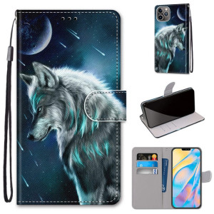 Dessin coloré Texture Texture Horizontale Flip PU Coque en cuir PU avec support & carte Slots & Portefeuille et longe pour iPhone 13 Pro (contemplatif Wolf) SH003C127-20