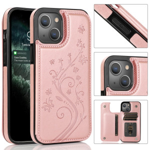 Papillons Fleurs Double Boucle PU + TPU Cas de protection avec porte-cartes et cadre photo pour iPhone 13 (or rose) SH102I1041-20