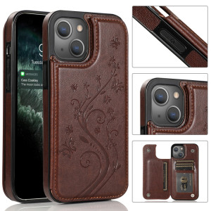 Fleurs de papillons Fleurs Double Boucle PU + TPU Cas de protection avec support & Cadre Slots & Cadre photo pour iPhone 13 PRO (Brown) SH103F1596-20