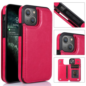 DOUBLE BOUCLE PU PUT PU PUT PROTECTEUR AVEC SLOTS ET PORTÉS POUR CARTE POUR IPHONE 13 PRO (ROSE ROUGE) SH403G555-20