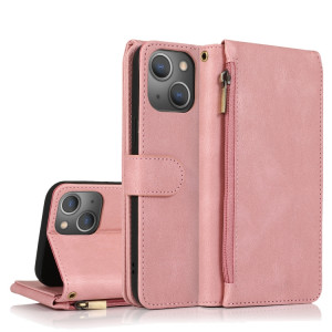 Peau-Senteur Crazy Horse Texture Fermeture à glissière Portefeuille Portefeuille Horizontal Horizontal Flip Case avec support & Card Slots & Portefeuille et Lanière pour iPhone 13 Pro (Rose Gold) SH503D1256-20