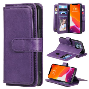 Boucle de cuivre magnétique multifonctionnel Boucle horizontale Flip en cuir de couleur unie avec 10 machines à sous 10 cartes et portefeuille et cadre photo pour iPhone 13 Pro (violet) SH903D1902-20