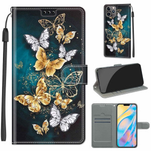 TENSE DE TENSE DE TRACTURE COLORÉ COLLECTIVE FERMELLE MAGNÉTIQUE HORIZONTAL ROCK PU Housse en cuir PU avec support et machines à sous pour iPhone 13 Pro (Papillons volants en argent C20) SH903T515-20