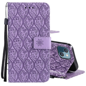 Appuyez sur l'impression de rotin motif de fleurs de fleurs horizontales PU en cuir PU avec support et carte de portefeuille et cadre de portefeuille et photo pour iPhone 13 (violet) SH002H192-20