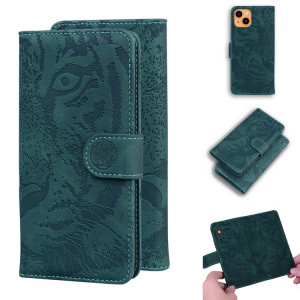 Motif de gaufrage de tigre Horizontal Flip Cuir Toot avec support et carte de portefeuille et portefeuille pour iPhone 13 (vert) SH102C546-20