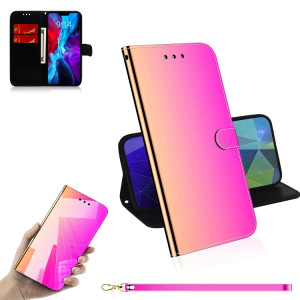Surface de miroir imitée Horizontal Horizontal Toam Coque avec porte-cartes et portefeuille et lanière pour iPhone 13 (couleur gradient) SH502C1224-20