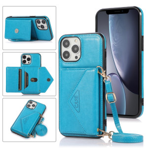 Sac de carte croisé multifonctionnel TPU + Coque arrière PU avec support et porte-cartes et portefeuille pour iPhone 13 PRO (Bleu) SH003B498-20