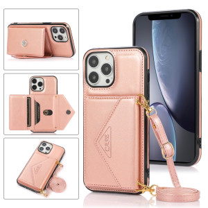 Sac de carte croisé multifonctionnel TPU + Coque arrière PU avec support et portefeuille de cartes et portefeuille pour iPhone 13 Pro (Rose Gold) SH003D1872-20