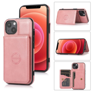 Cas de la texture de veau Sac de carte magnétique PU Case antichoc avec support et fente pour carte pour iPhone 13 mini (or rose) SH901C526-20