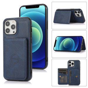 Sac de carte magnétique de texture de veau PU Case antichoc avec support et fente de carte pour iPhone 13 Pro (Bleu) SH903D1606-20