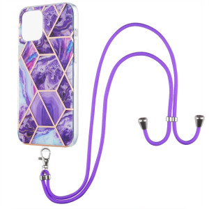 Épissage de galvanoplastie Modèle de marbre Dual-côté IMD TPU TPU TPU avec lanière à col pour iPhone 13 (violet foncé) SH002F1431-20