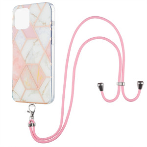 Épisseur de galvanoplastie Motif en marbre Dual-côté IMD TPU TPU Cas antichoc avec lanière à col pour iPhone 13 Pro (blanc rose) SH003A836-20