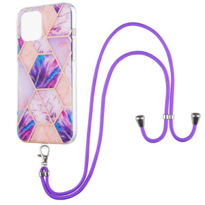Épissage de galvanoplastie Motif en marbre Dual-côté IMD TPU TPU TPU avec lanière à col pour iPhone 13 Pro (Violet léger) SH003E540-20