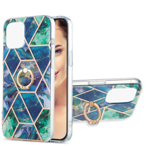 Épissage de galvanoplastie Modèle de marbre Dual-côté IMD TPU Case antichoc avec porte-bague pour iPhone 13 Pro (bleu vert) SH503B236-20