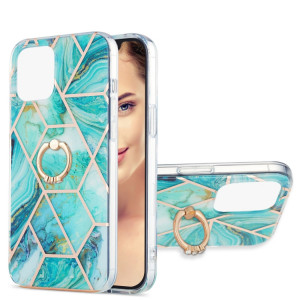 Épissage de galvanoplastie Motif en marbre Dual-côté IMD TPU Case antichoc avec porte-bague pour iPhone 13 Pro (Bleu) SH503C254-20