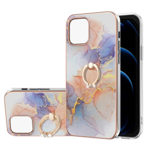 Motif de galvanoplastie IMD TPU Case antichoc avec porte-bague en strass pour iPhone 13 (marbre blanc laiteux) SH802C327-20