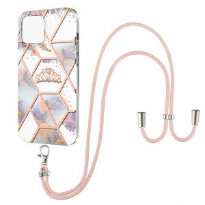 Épissage de galvanoplastie Modèle de fleur de marbre TPU Cas antichoc avec longe pour iPhone 13 (Couronne impériale) SH902C1755-20