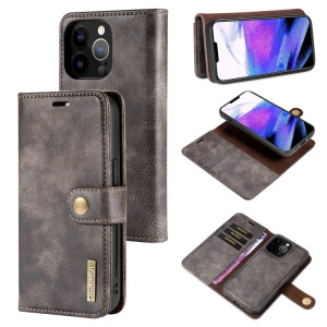 DG.Ming Crazy Horse Texture Tournez en cuir magnétique détachable avec porte-cartes et portefeuille pour iPhone 13 Pro (gris) SD603B1969-20