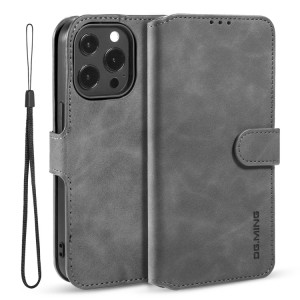 DG. Étui de cuir horizontal horizontal de la face à l'huile rétro avec porte-carte et portefeuille pour iPhone 13 Pro (gris) SD903C745-20