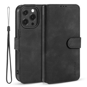 DG.ME Pays de la Côte horizontale de l'huile rétro avec support et porte-cartes et portefeuille pour iPhone 13 PRO (Noir) SD903D1702-20