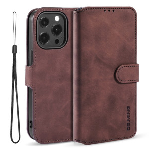 DG. Étui de cuir horizontal de la couche horizontale de l'huile rétro avec porte-cartes et portefeuille pour iPhone 13 Pro (Café) SD903F1845-20