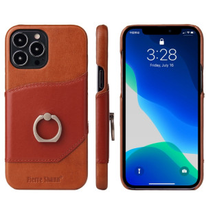 Fierre Shann Texture de la cire d'huile véritable Coque en cuir véritable avec support de rotation de 360 ​​degrés et emplacement de carte pour iPhone 13 PRO (Brown) SF703A424-20